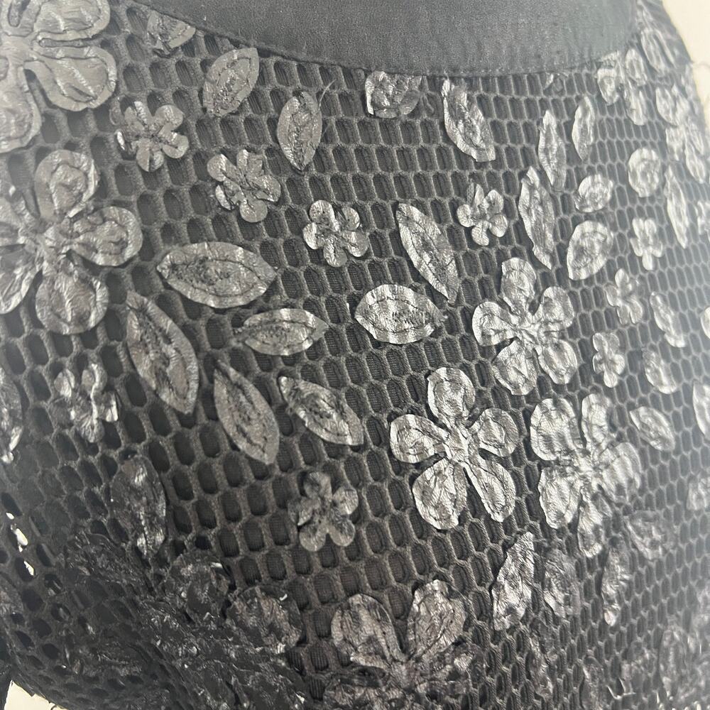 GRACIA Black Top Mesh Floral Crew Neck 3/4 Sleeve Back Zip Classic Size Large L - Picture 5 of 8